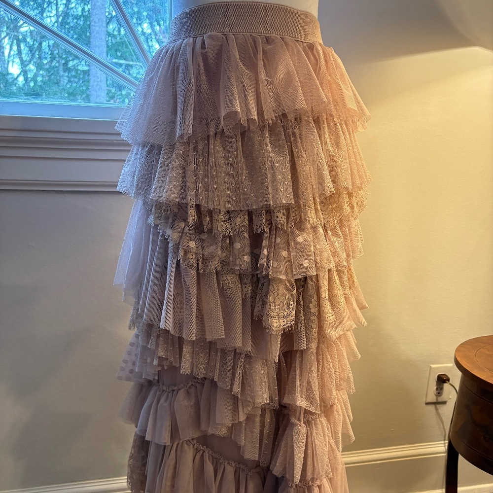 Elegant Luxurious Formal Pale Pink Spiral Ruffles 50" long